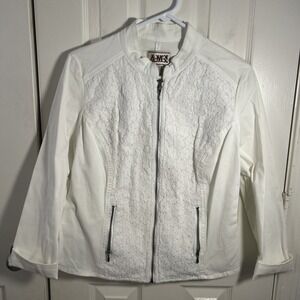 AMX Women's Jacket White Lace‎ Full Zip Long Sleeve Sz M